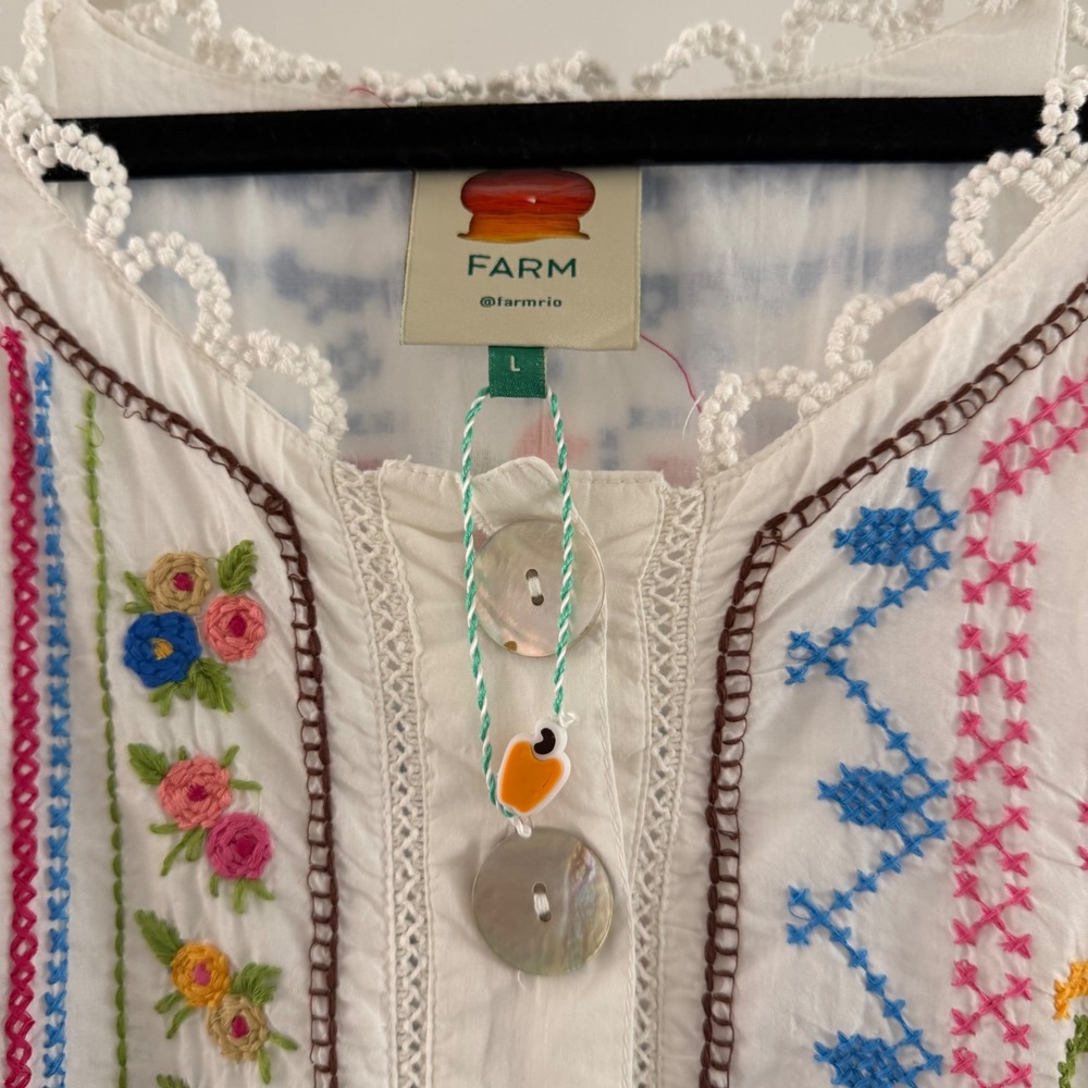 FARM Rio White Embroidered Midi Dress with Pink & Yellow Floral Pineapple Motif - Picture 5 of 7